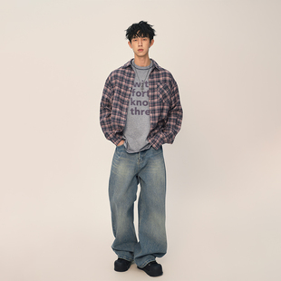 UNWAKE浅色弯刀复古蓝色牛仔裤直筒显瘦秋冬阔腿裤超帅男款弯刀裤