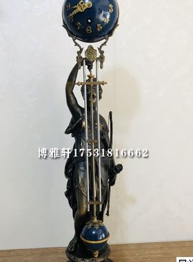 钟表机械老式发条摇摆钟复古铜铸西洋人物雕塑摇表家居客厅仿古钟