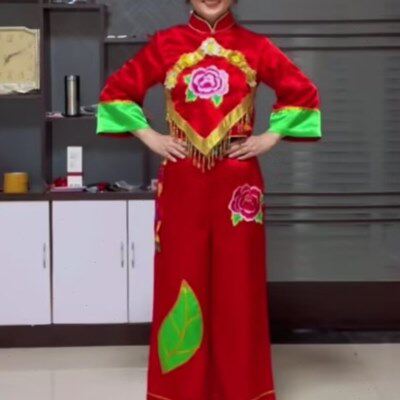 新款迎亲舞蹈服喜庆扇子舞表演服广场扇子舞扭秧歌演出服