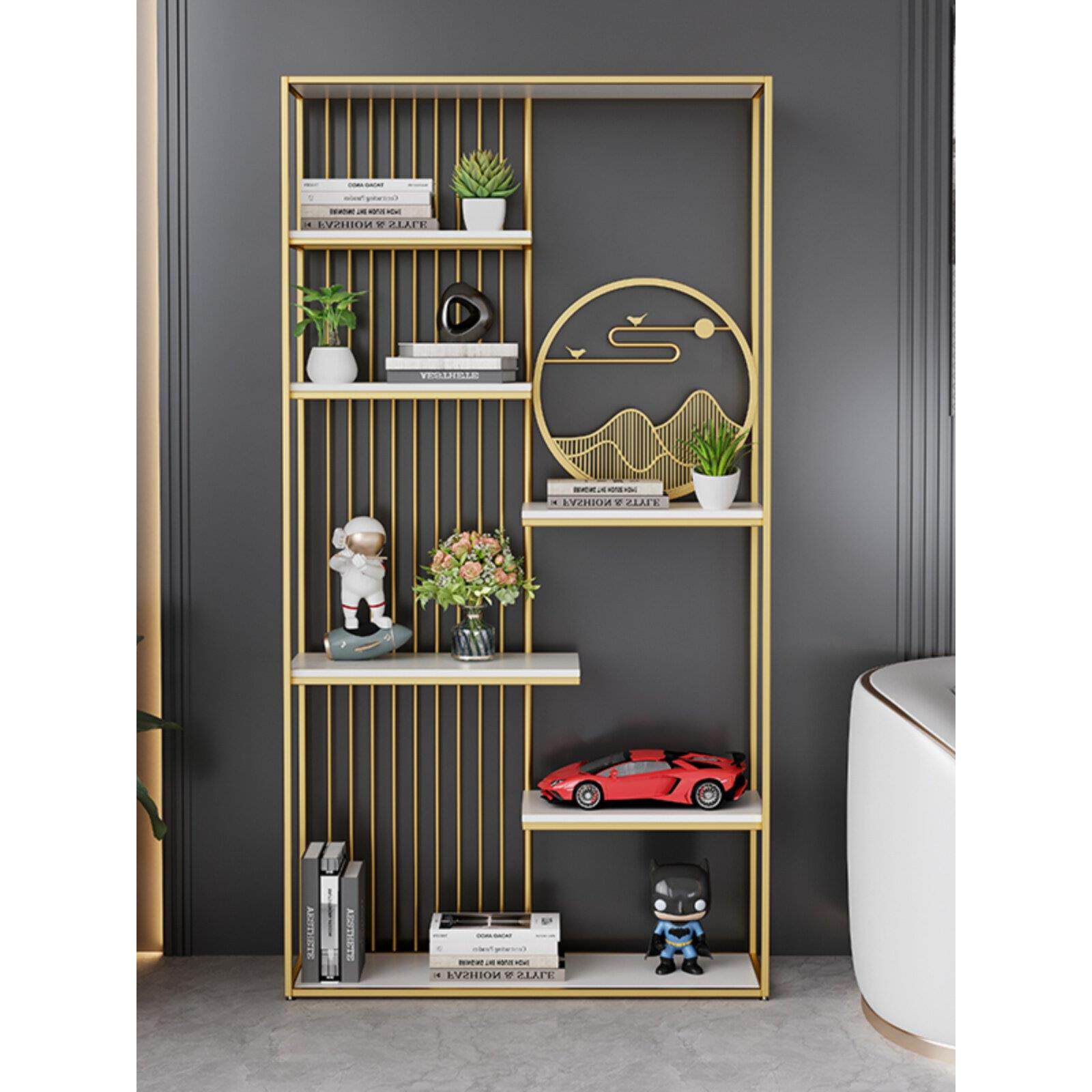 轻奢风铁艺置物架现代简约书架客厅收纳架装饰架隔断展示架博古架