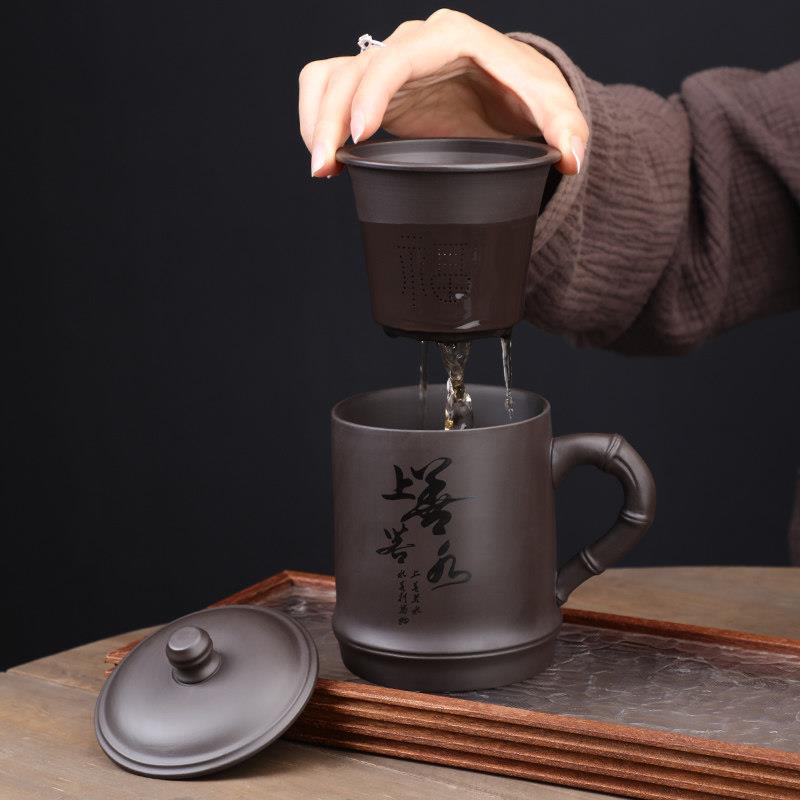 大容量紫砂杯带过滤茶杯茶水分离高档男士办公杯定制个人专用茶具