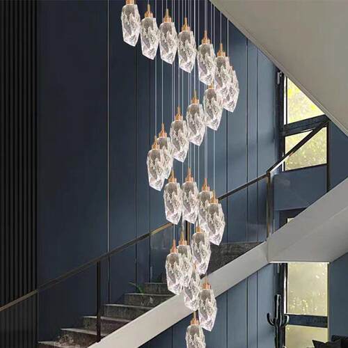 陨石水晶吊灯别墅旋转楼梯长吊灯挑空现代小复式楼loft客厅吊灯