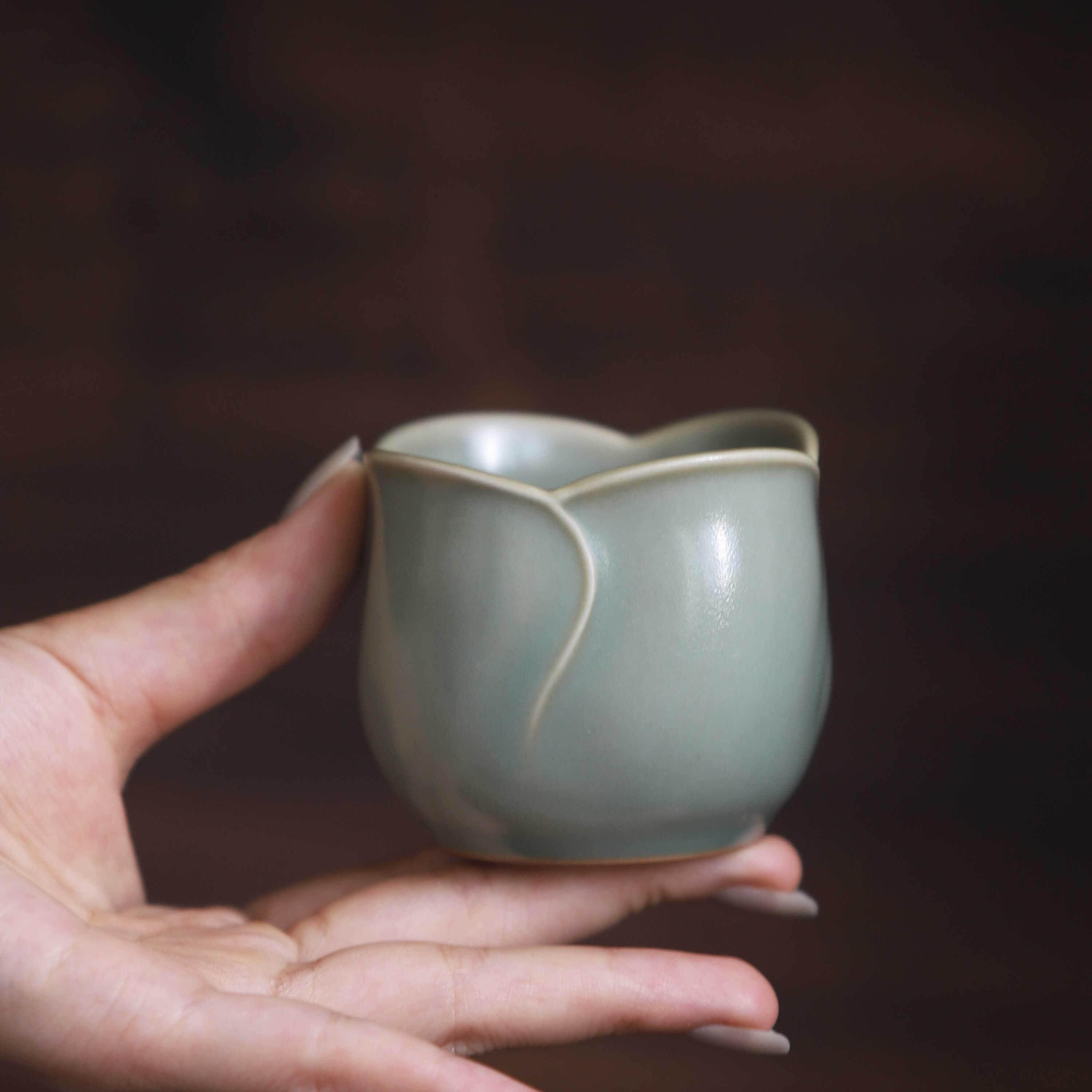 汝窑手工主人杯陶瓷品茗杯原产地汝州汝瓷仿古功夫茶杯青绿郁金香