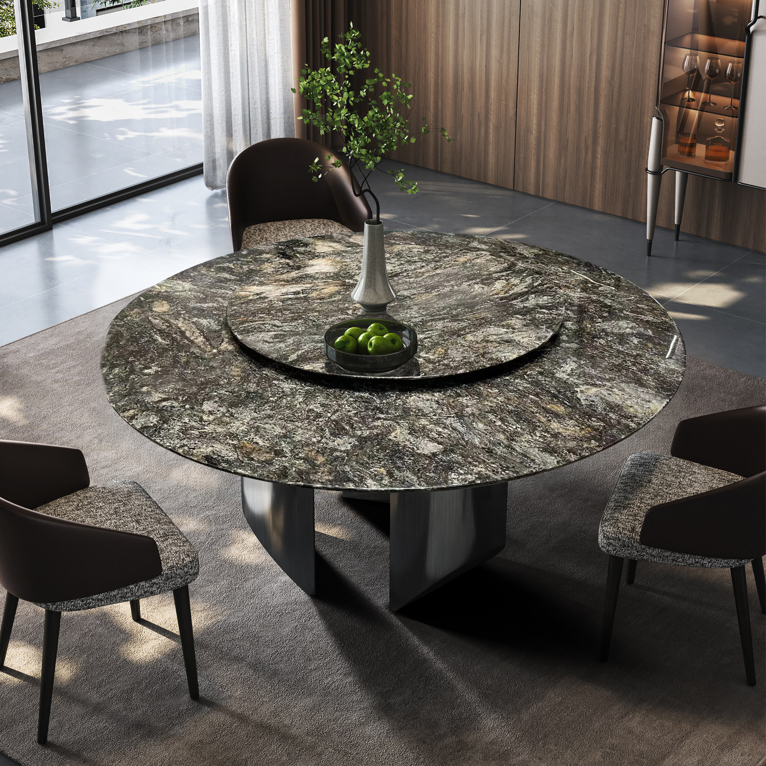 天然铂金钻奢石餐桌意式轻奢高端别墅圆餐桌天然大理石餐桌带转盘,住宅家具,大理石餐桌,淘宝优惠券,粉丝福利购,淘宝优惠卷