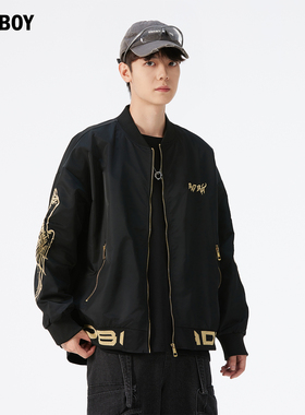 BAD BOY男装美式复古刺绣翅膀棒球服外套男秋季宽松休闲夹克上衣