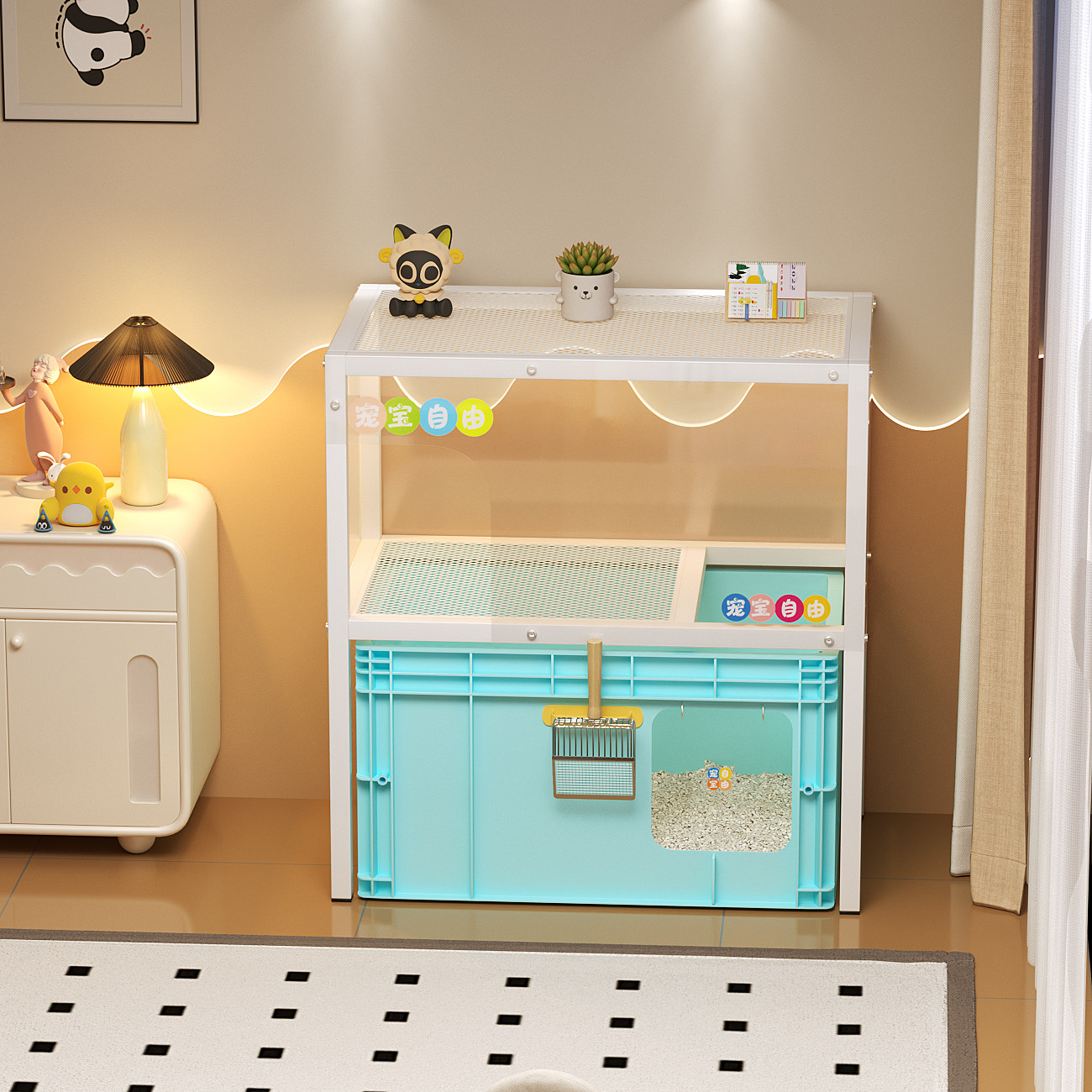 一代宠宝自由柜子猫砂盆超大号防外溅防臭猫厕所置物架一体双层