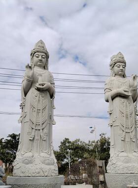崇武石雕观音菩萨像芝麻白花岗岩净瓶观音露天寺庙石佛像4米高