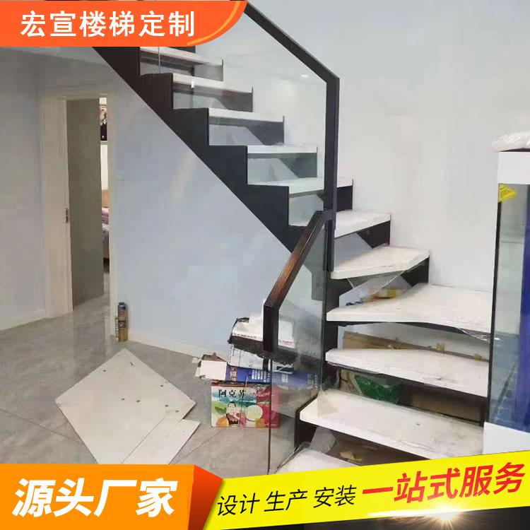 双梁玻璃楼梯碳钢材料护栏室内公寓扶手踏板颜色尺寸可选加工定制