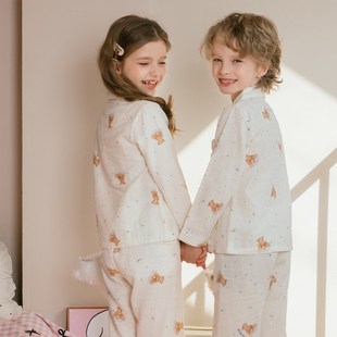 儿童睡衣女童夏季 宝宝a类纯棉纱布青少年女孩男孩家居服 2025新款