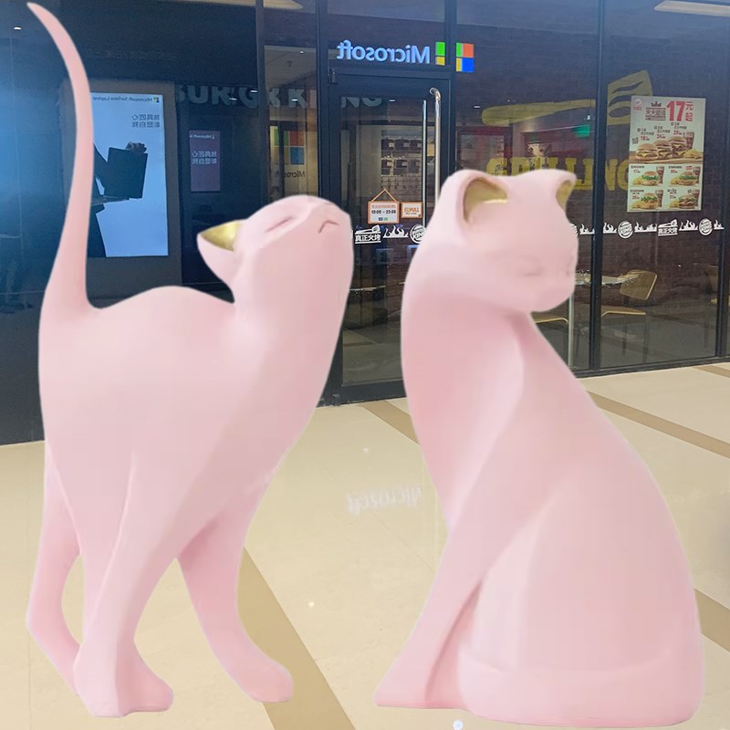 户外抽象c卡通招财猫雕塑网红店铺门口草坪动物景观玻璃钢猫咪摆