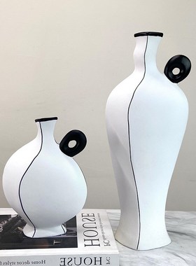 现代简约黑色线条花器几何摆件客厅样F板房售楼处酒店客厅软装饰