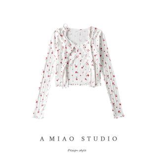 复古少女心浪漫小碎花上衣女春夏A装 纯欲风蕾丝边小吊带两件套T恤