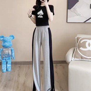 T恤阔腿裤 洋气减龄短款 两件套小个子 女夏季 港风炸街c休闲运动套装
