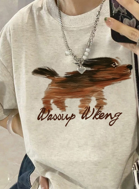 夏季纯棉短袖t恤女20r24新款爆款设计感小众美式宽松灰色半袖上衣