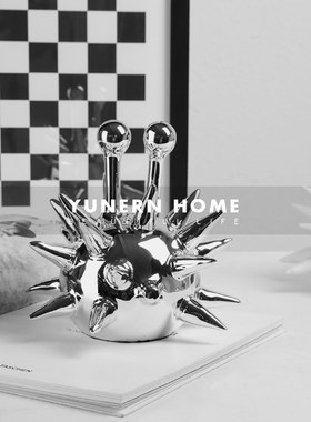 现代卡通海胆刺球怪雕塑摆件样板间家居客厅卧室儿童房软装饰品