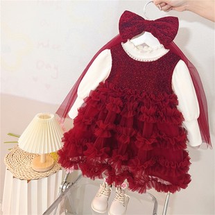 婴儿童裙周岁生日礼服加绒女童连衣裙冬装 宝宝公主裙套装 2024新款