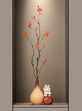 入户门玄关招财猫石来运转细长竖高花瓶摆件高级感客厅陶瓷装饰品