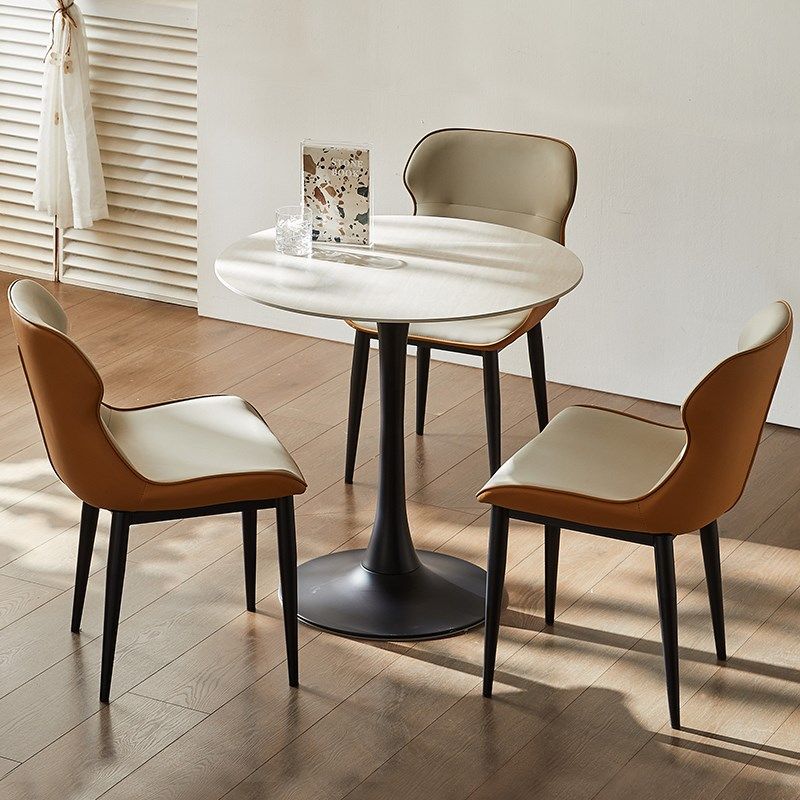 洞石岩板圆桌家用圆餐桌小户型中古风圆形饭桌郁金香洽谈桌椅,住宅家具,岩板餐桌,淘宝优惠券,粉丝福利购,淘宝优惠卷