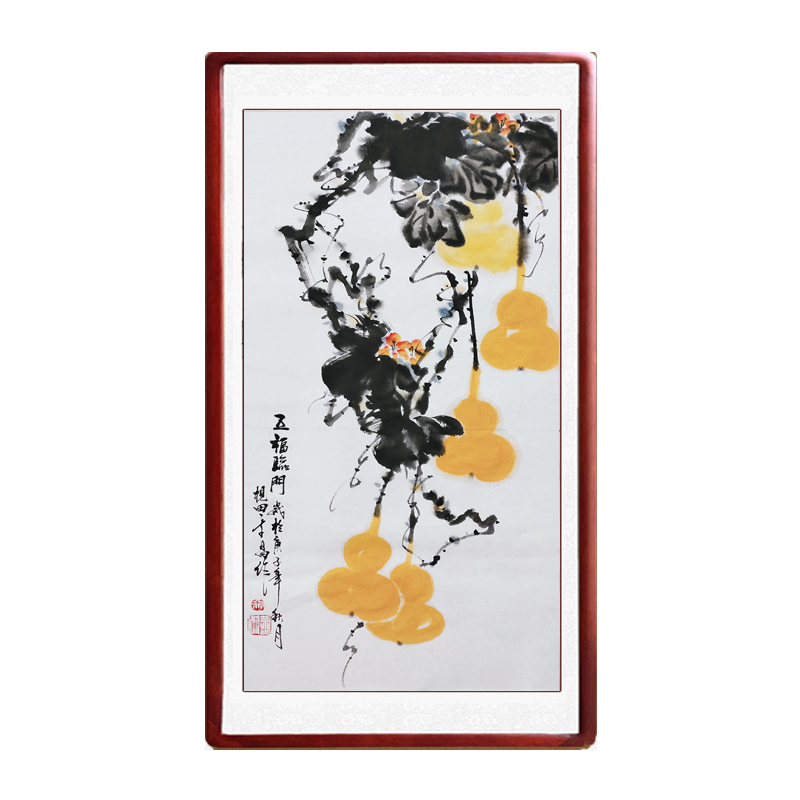 国画葫芦福禄图五福临门手绘真迹客厅装饰画写意花鸟画定制卷轴画