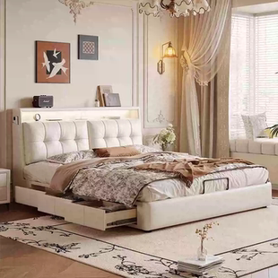 皮床现代简约主卧大床轻奢极简真皮床1.8米双人床高端大气2米婚床