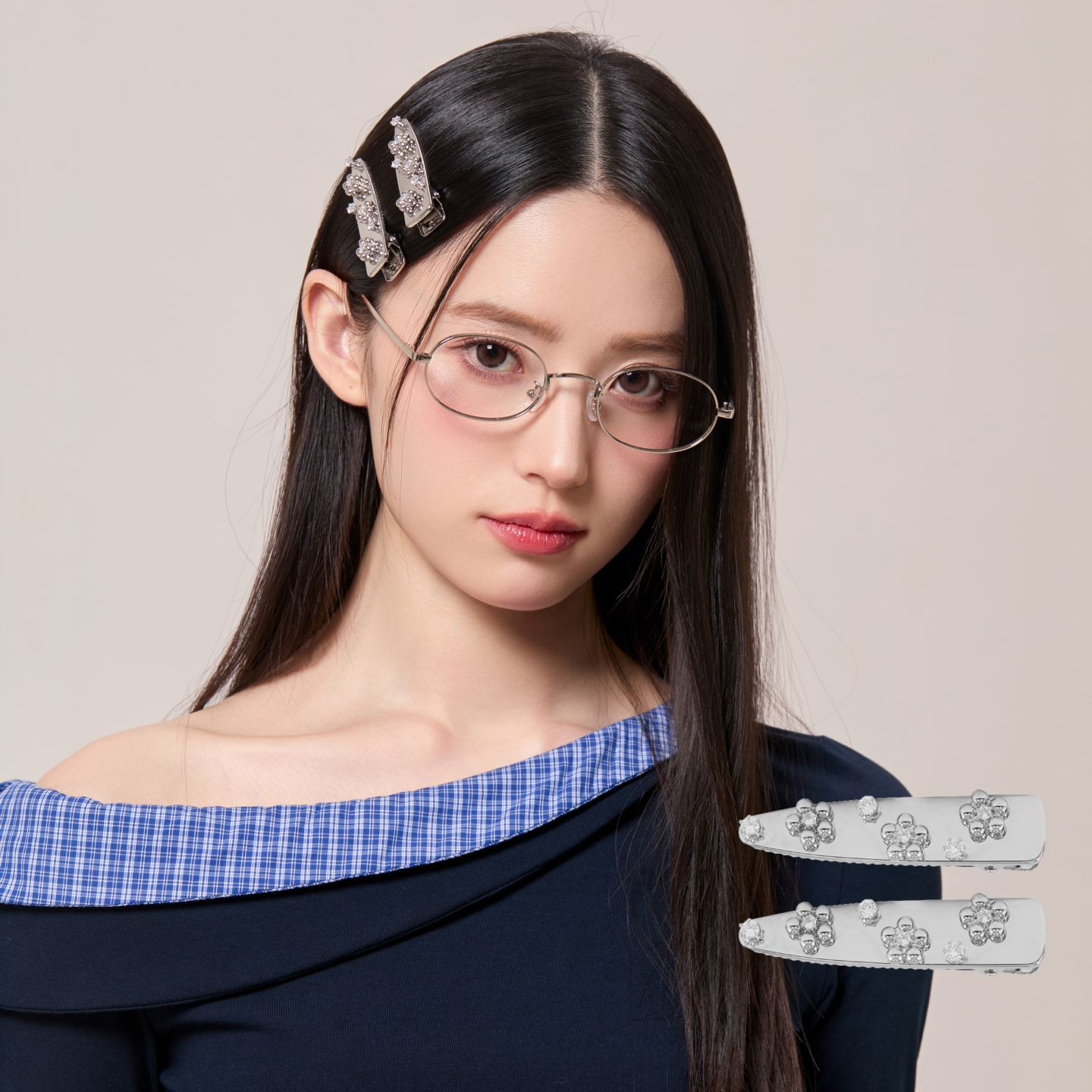 沂茹甜酷银色小花朵发夹bb夹子侧边刘海夹高级感女碎发夹鸭嘴夹