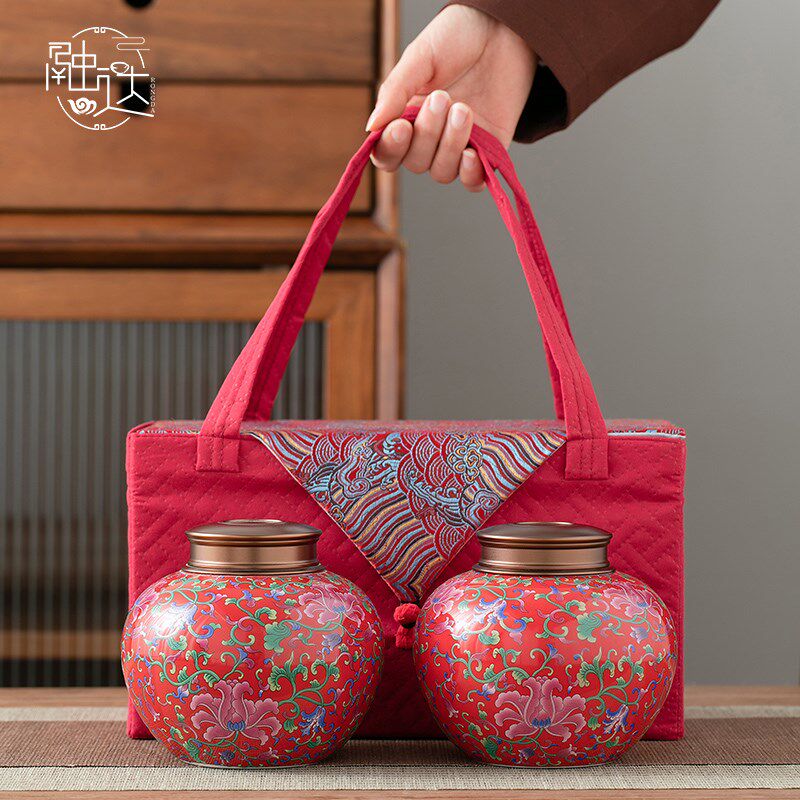 珐琅彩高档茶叶罐礼盒装空盒包装盒空礼盒普洱白茶红茶滇红金骏眉,餐饮具,茶叶罐,淘宝优惠券,粉丝福利购,淘宝优惠卷