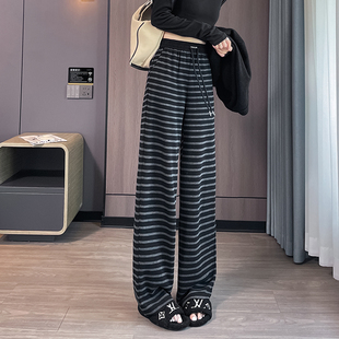 直筒小个子毛呢条纹阔腿裤 加绒裤 高腰窄版 2025新款 子 子女春秋冬季