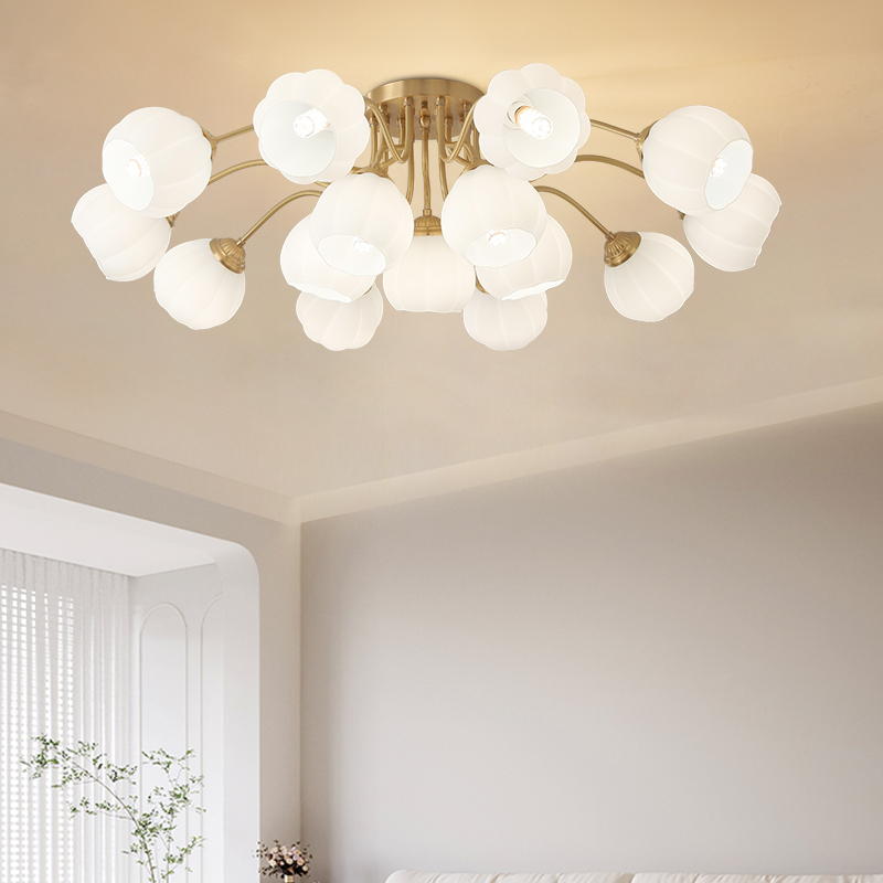 帕莎客厅吸顶灯法式奶油风全铜高级艺术感透光玻璃房间大厅吸顶灯