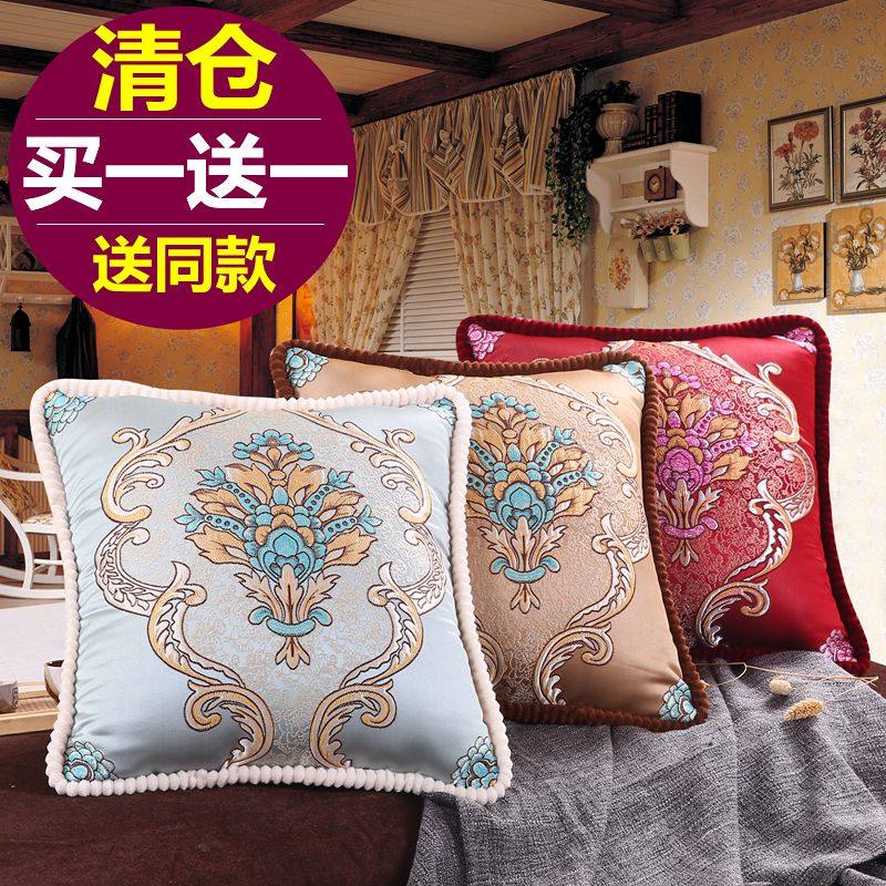 欧式奢华沙发靠垫抱枕布艺提花含芯红木椅子会所客厅午睡靠背包