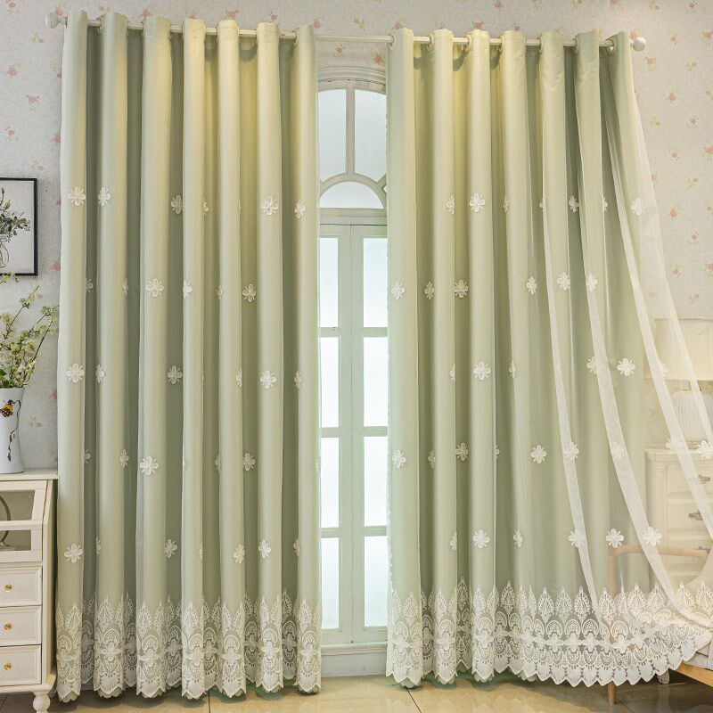 层一体帘布料现代遮光纯色客厅卧室飘新款绣纱