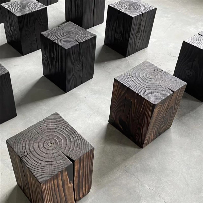 方形碳化木墩矮凳原木摆件茶几实木墩子花架树桩个性圆形柱子