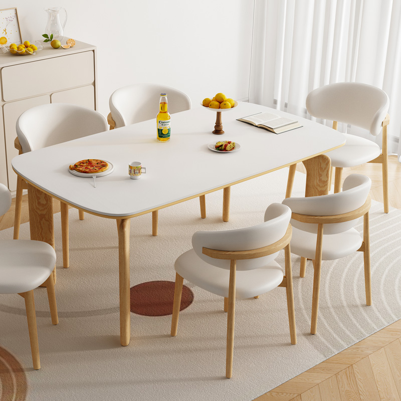 原木大象腿岩板餐桌实木胡桃色现代小户型家用餐桌椅202新款