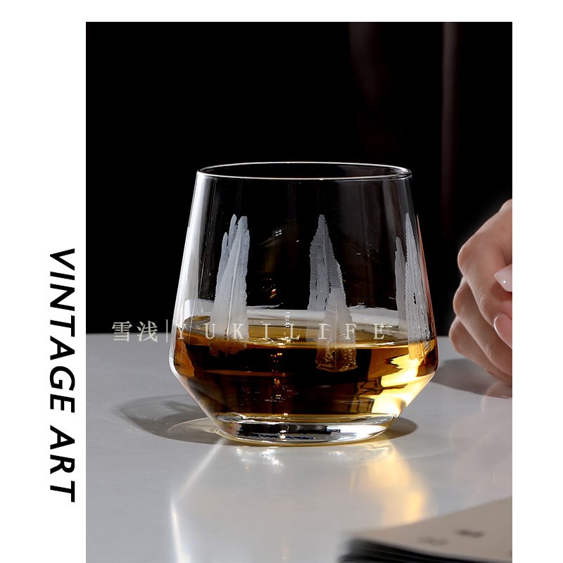 村上树杯 春饶絮 树底人家朱户中古杯纯手雕暗刻酒杯威士忌杯子