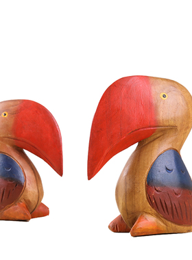 泰国木东南亚风格手工卡通爱小鸟办公室桌面装饰