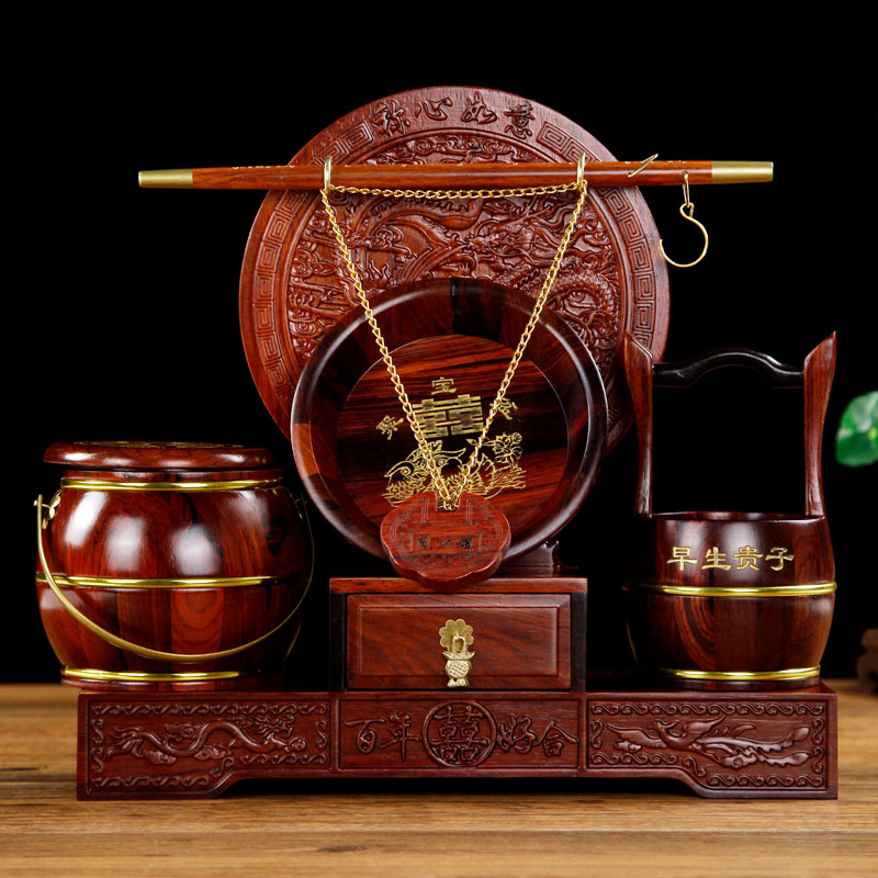 红酸枝子孙桶红木称心如意婚嫁实木摆件装早生贵子陪嫁结婚用品