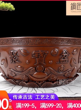 铜匠仁 紫铜聚宝盆摆件实心纯铜铜盆家用客厅存钱罐店铺开业礼品