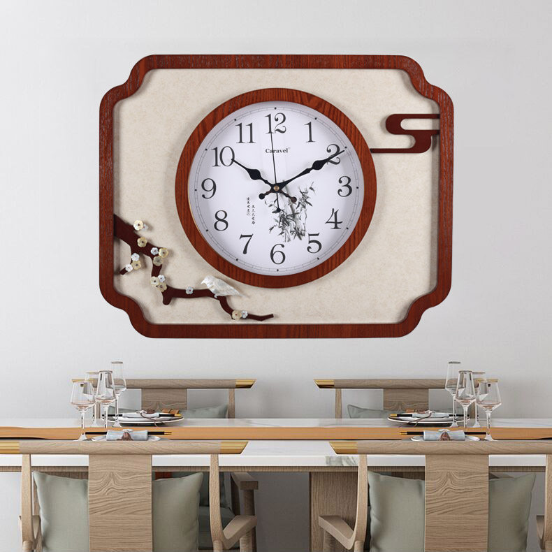 新中式钟表装饰画轻奢实木挂钟家用配电箱开关柜遮挡电表箱带时钟