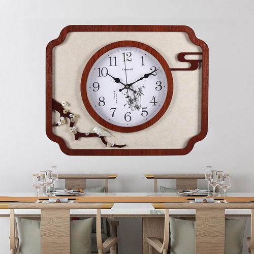 新中式钟表装饰画轻奢实木挂钟家用配电箱开关柜遮挡电表箱带时钟