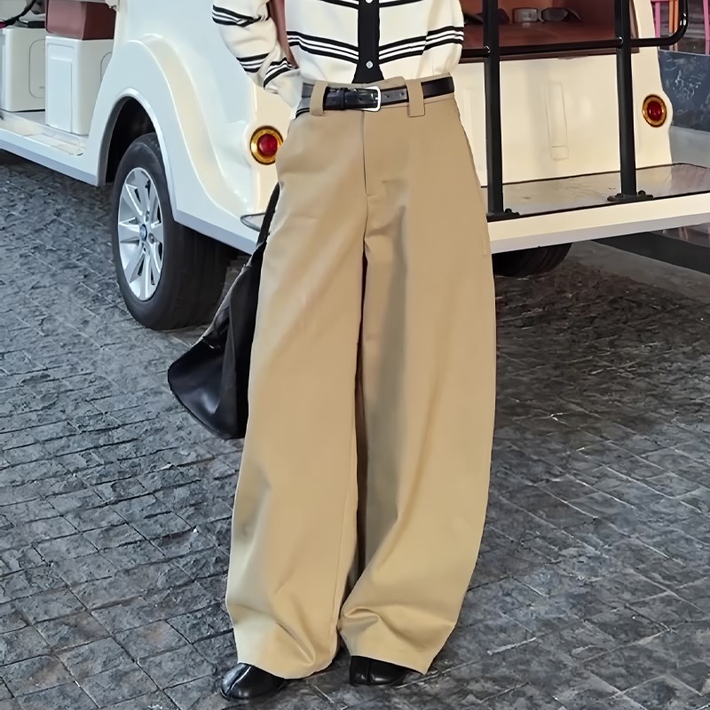 卡其色高腰遮肉宽松拖地阔腿裤女2025年春季新款韩版日常百搭裤子