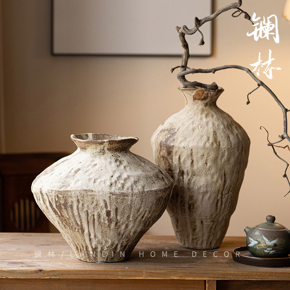 新中式复古陶瓷花瓶侘寂风民宿粗陶罐雪落款手工禅意装饰摆件凝脂,家居饰品,花瓶,淘宝优惠券,粉丝福利购,淘宝优惠卷