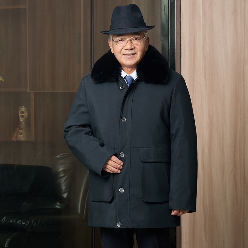 中老年羽绒棉衣男厚款冬装外套爷爷秋冬棉袄爸爸中年男士毛领棉衣