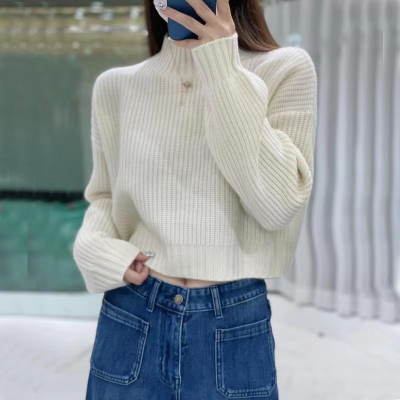 白色半高领短款打底衫毛衣女秋冬季加厚I高级感超好看内搭针织上