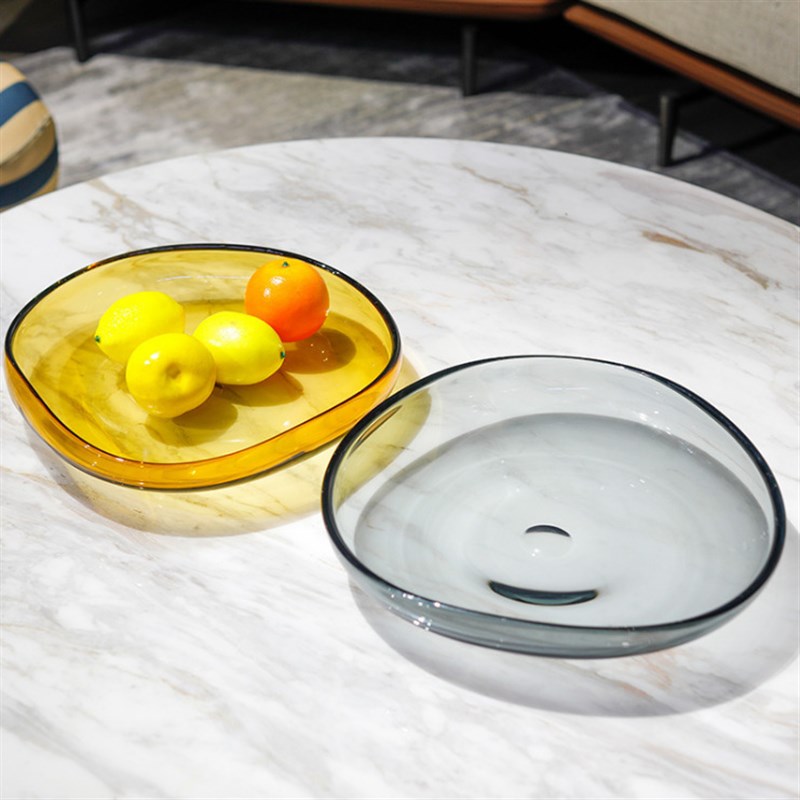 轻奢玻璃大号水果盘家用客厅茶几摆件样板间高端样板间高档装饰盘