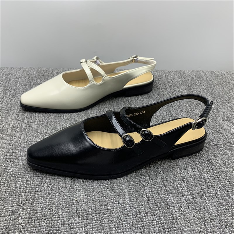 撤柜断码处理法式包头凉鞋女2025新款夏季平底一字扣带后空小皮鞋
