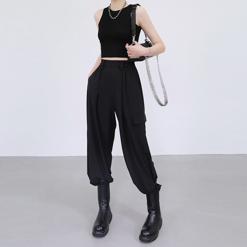 夏季黑色高腰今年流行裤子女小众202G4新款休闲裤长裤工装裤薄款