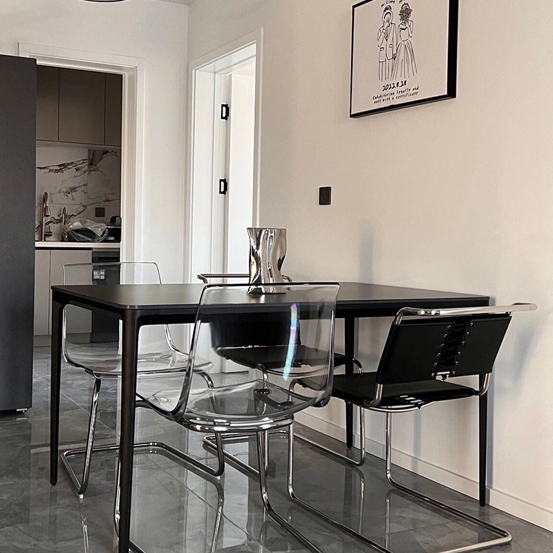 意式极简岩板餐桌椅现代家用餐桌小户型铝合金长方形饭桌