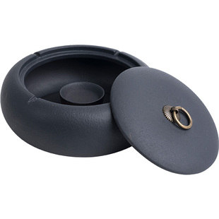 陶迷黑陶烟灰缸陶瓷大号创意车载卧室客厅带盖防风时尚烟缸