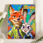 疯狂动物城 饰画 卡通手绘画画填色数字油画丙烯水彩涂色填充装