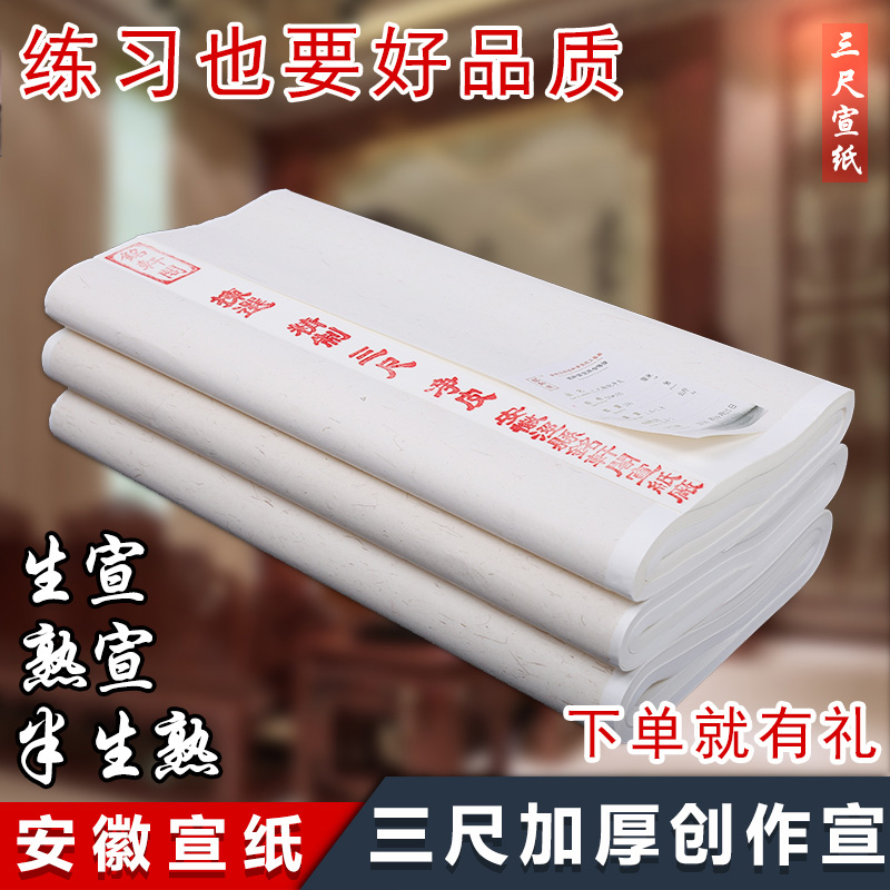 安徽三尺四尺生宣纸半生半熟初学者毛笔书法国画加厚100张