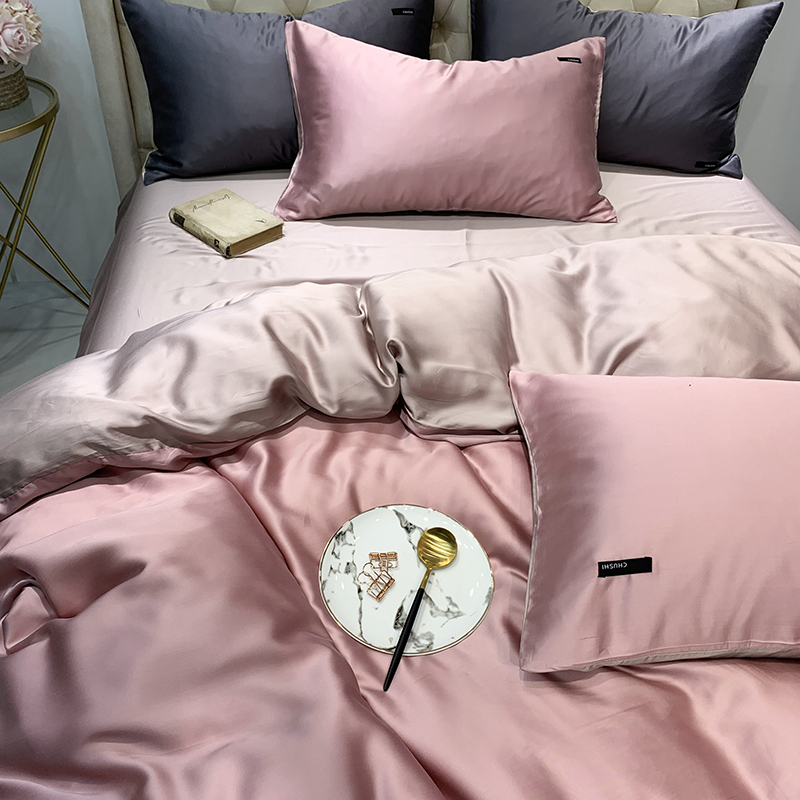 80支s天丝四件套双面夏天床上用品夏凉夏季冰丝床单简约纯色丝滑